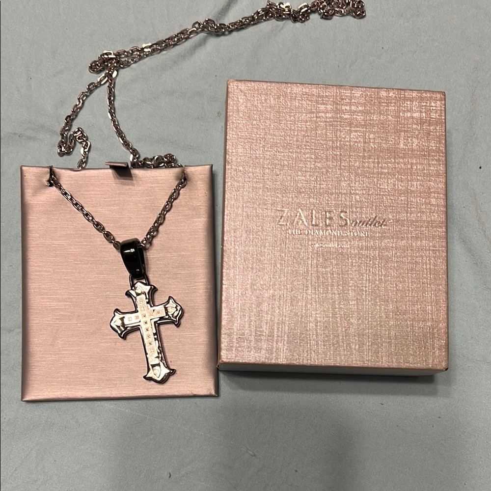 Zales Silver Cross Pendant Necklace